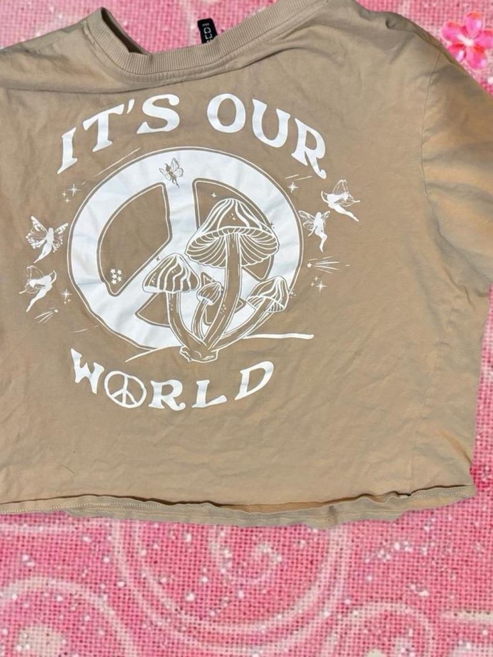 H&M Beige Crop Top with White Graphic "It's Our World"